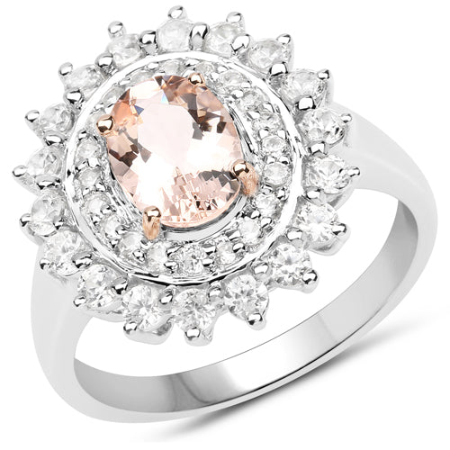 Anillo de Morganita Rosa y Circonita Blanca de Dos Tonos de 2.30 Quilates