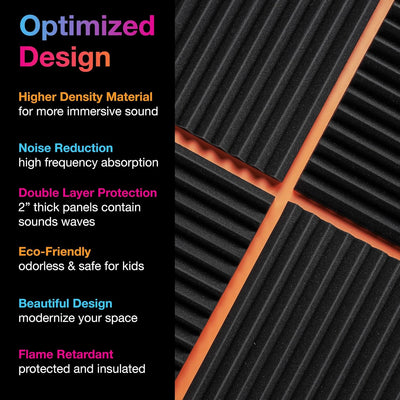 Acoustic Foam Panels 2" X 12" X 12" Self-Adhesive Acoustic Studio Wedge Tiles, Sound Panels Wedges Soundproof Foam Padding Sound - Korvel
