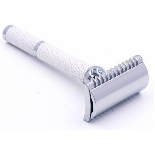 Rasoir de sécurité à peigne ouvert Parker 70C blanc et chrome