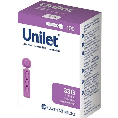 Lancettes Unilet Micro Thin 33G - Stériles à usage unique, 100 unités