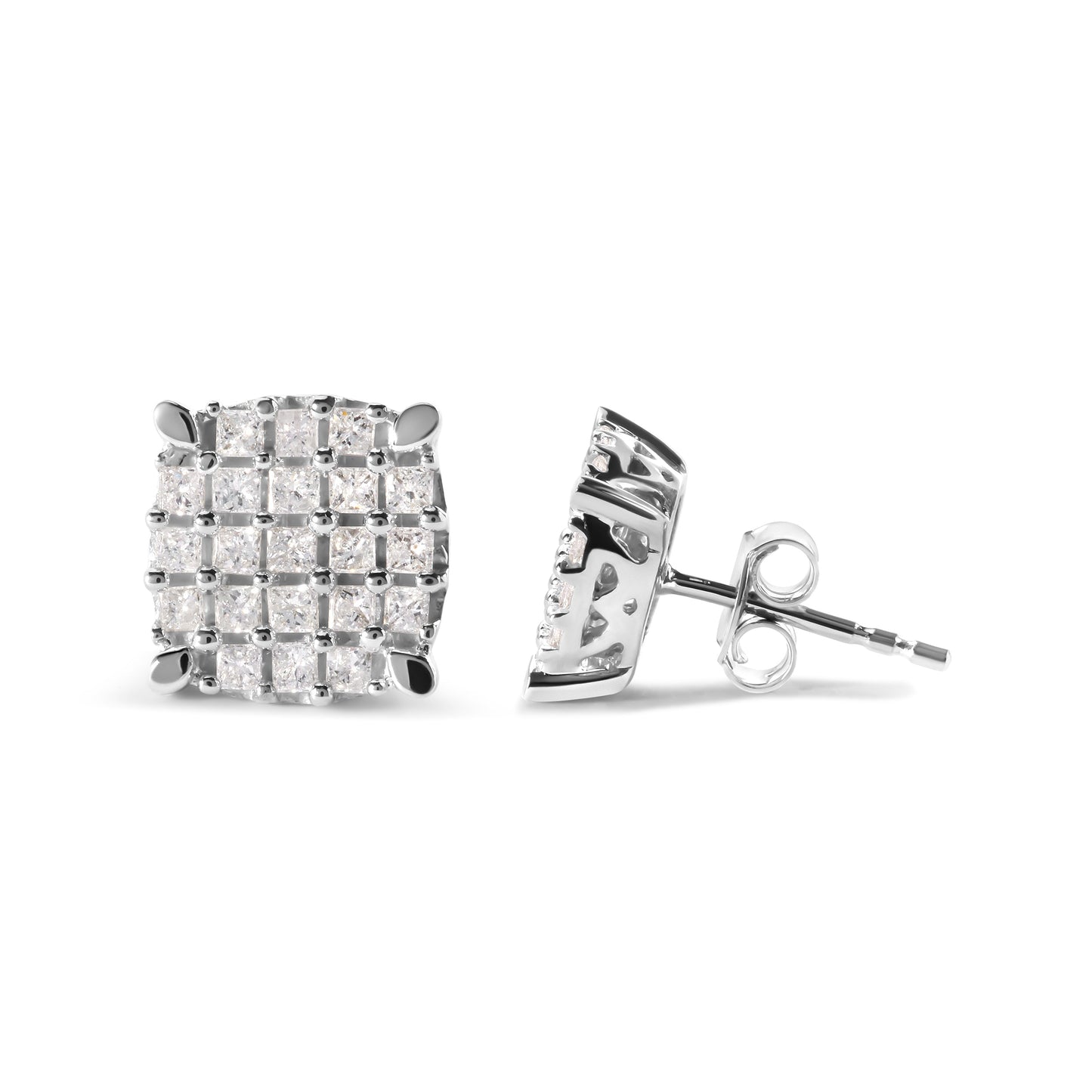 Boucles d'oreilles en diamant princesse en or blanc 10K en forme de coussin