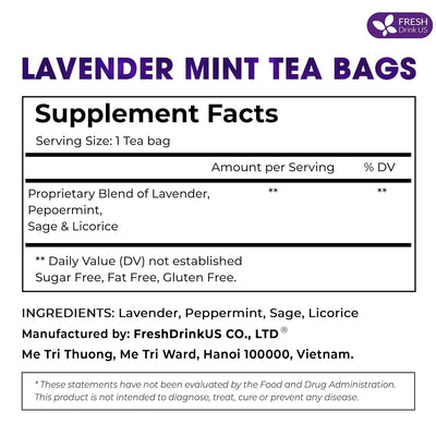 Premium Lavender Mint Tea Bags - 100% Natural Herbal Blend