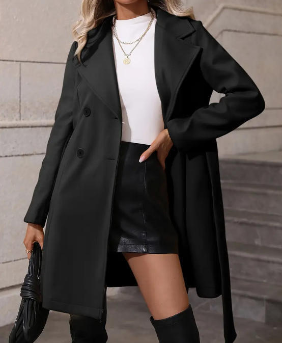 Women's Elegant Lace-up Slim-fit Woolen Coat