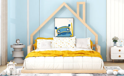 Full Size Wood Floor Bed with House-shaped Headboard Natural - Korvel