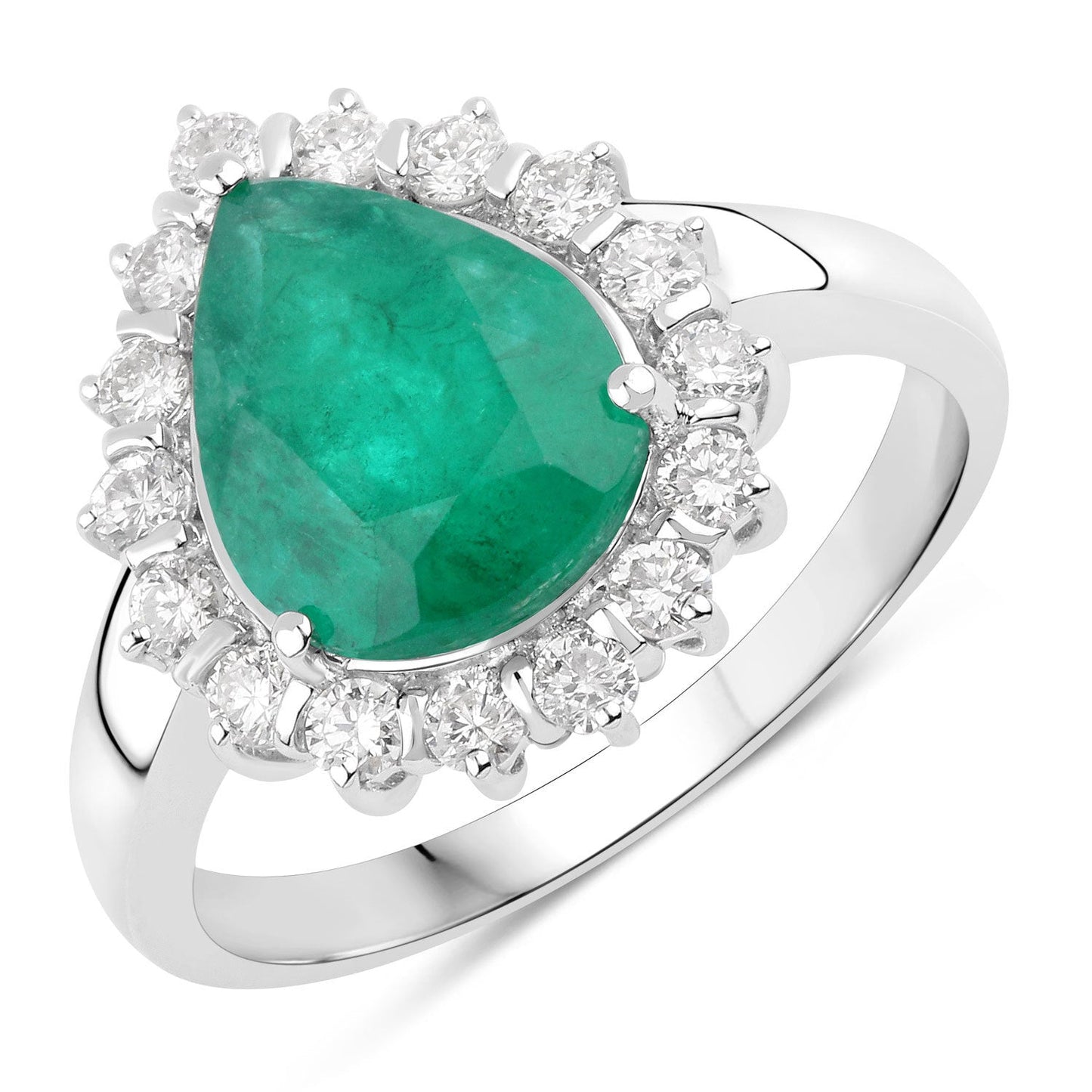 3.33 Carat Zambian Emerald & Diamond 14K White Gold Engagement Ring