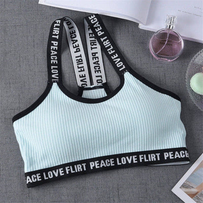 Sport Cropped Top Bra Push Up Running Yoga Bra Cotton Letters Sport Tops For Women Gym Wear Solid Fitness Bra Women Sportswear - Korvel