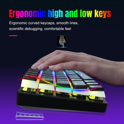 HXSJ new 61 key wired mechanical keyboard, blue axis pudding keycap, color backlit game, office and home use - Korvel