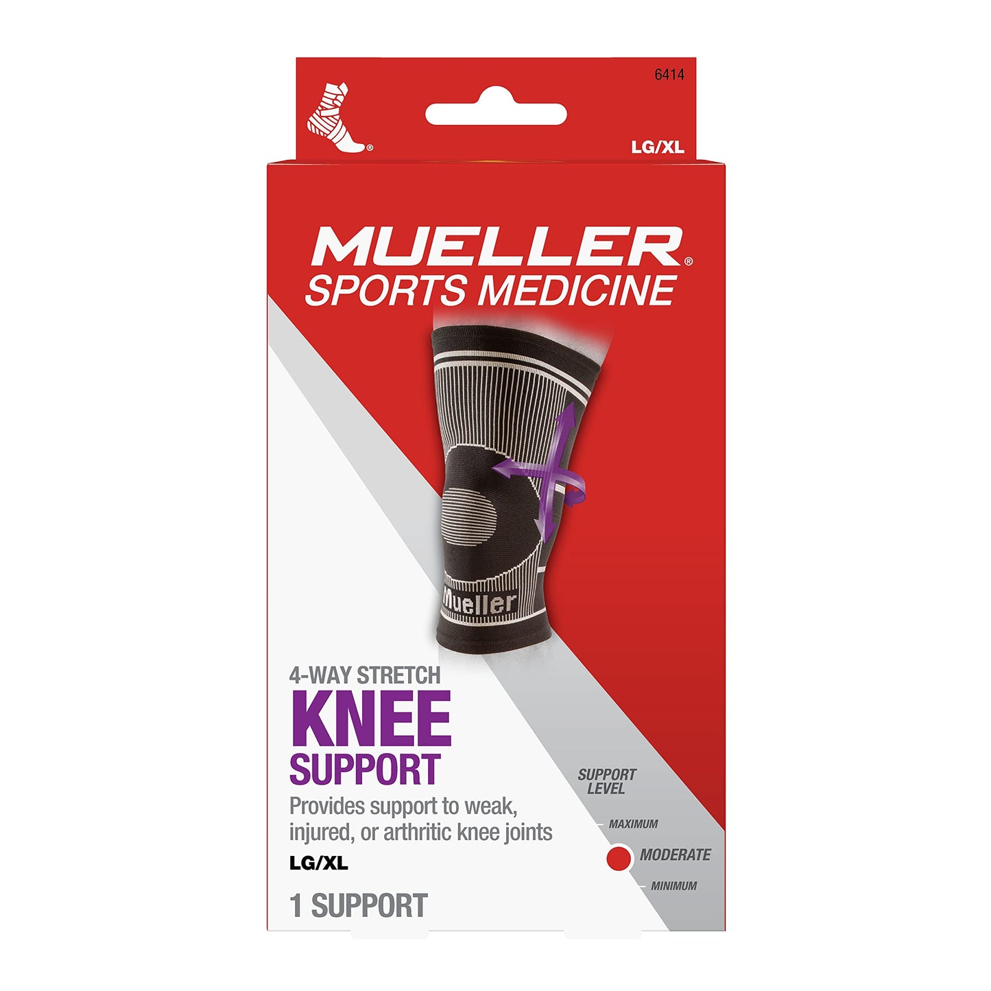 Support de genou extensible 4 voies Mueller, Noir, L/XL
