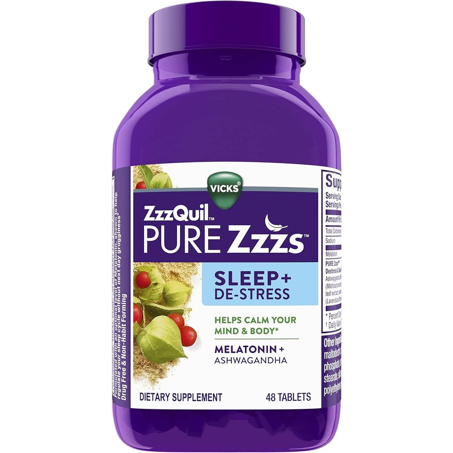 ZzzQuil PURE Zzzs De-Stress Melatonin Sleep Aid Tablets - 48 Count