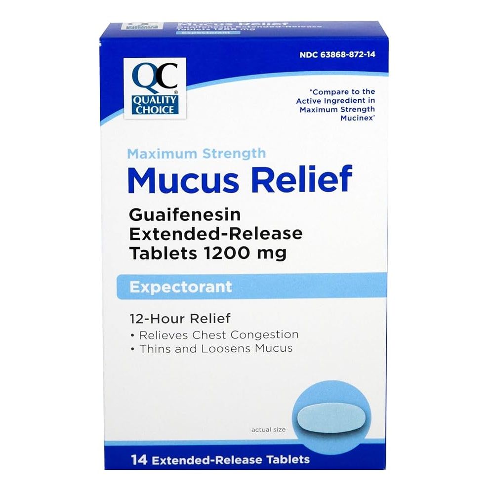 Tabletas de liberación prolongada de Guaifenesina 1200 mg de máxima potencia QC - 14 conteos