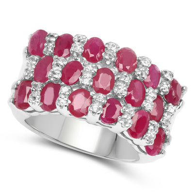 3.69 Carat Genuine Ruby and White Topaz Sterling Silver Ring