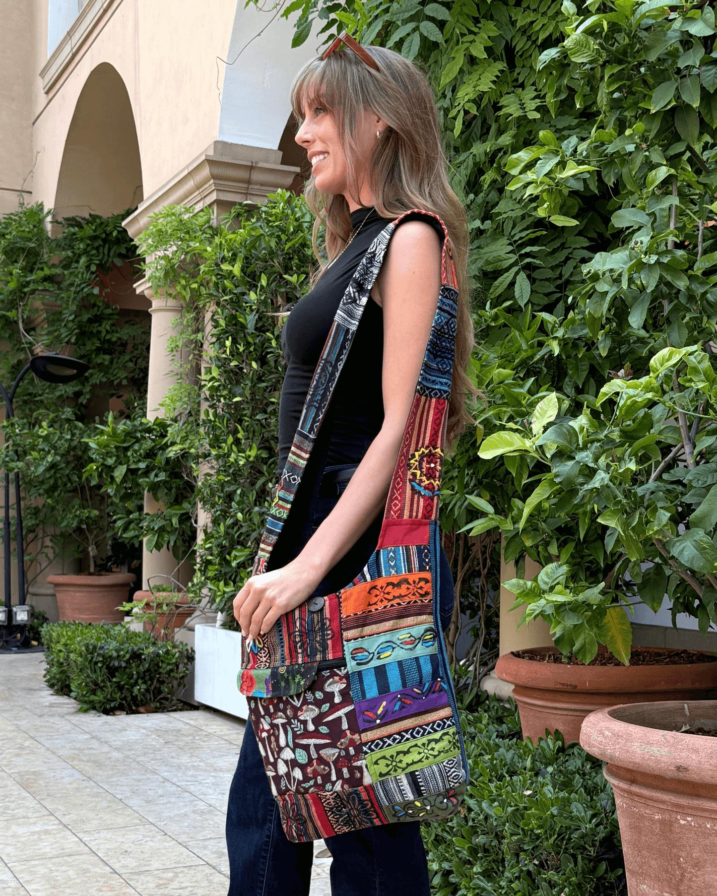 Sac hobo en patchwork à rayures tribales de la collection Kathmandu