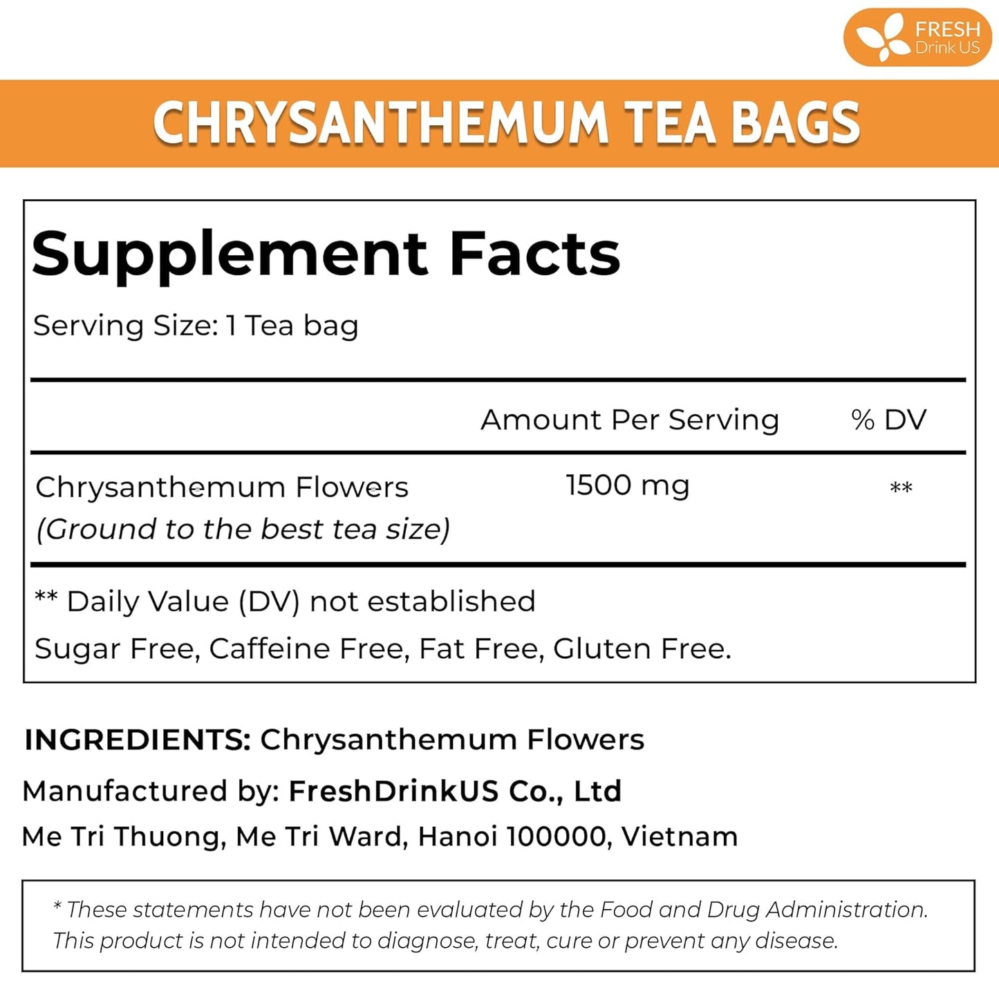 Organic Chrysanthemum Herbal Tea Bags - Caffeine-Free & Vegan