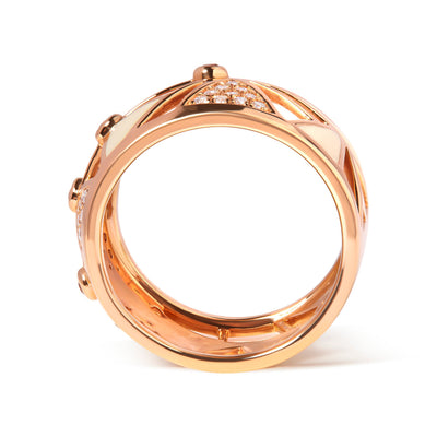 Anillo de banda de cigarro de diamante y turmalina rosa de oro rosa de 14 quilates