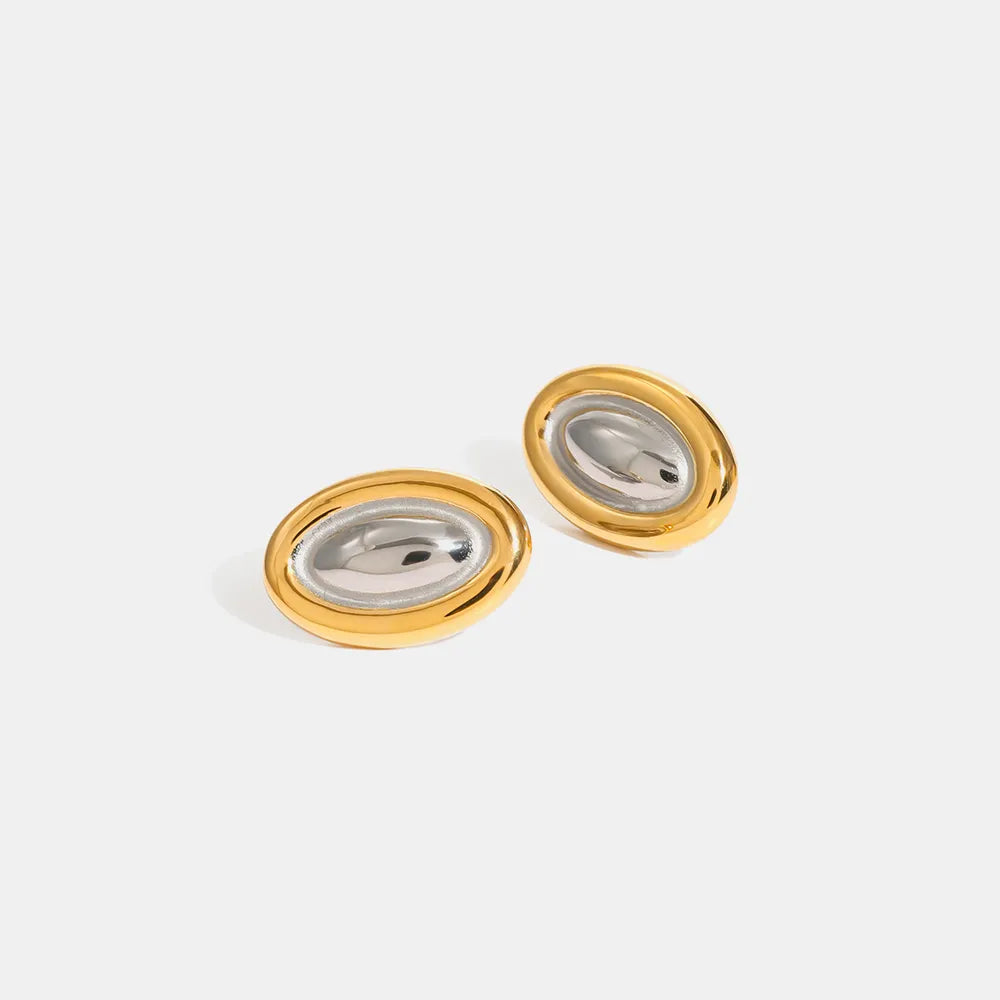 Stainless steel color blocked oval earrings fashionable and versatile titanium steel earrings - Korvel