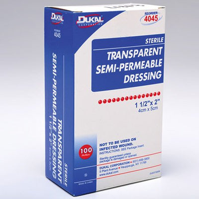DRESSING TRANSPARENTE DUKAL, 2" x 2.75", Caja de 100