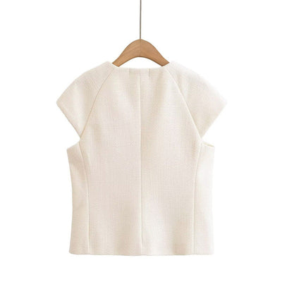 Fashionable Casual Round Neck Versatile Vest with Front Button Closure for Women - Korvel