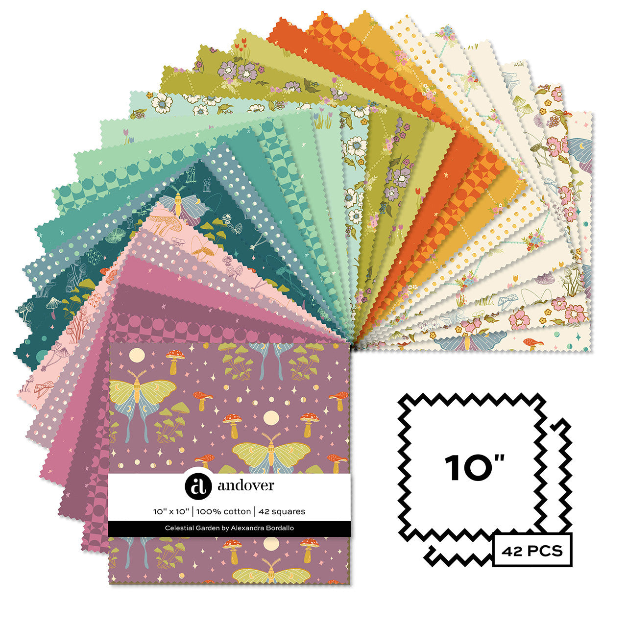 Tela Jardín Celestial - Paquete de 10x10 de 42 Cortes