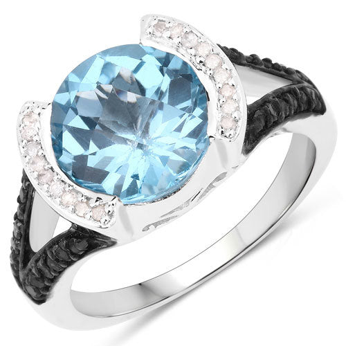 Bague en argent sterling avec topaze bleue suisse de 4,99 carats et diamants