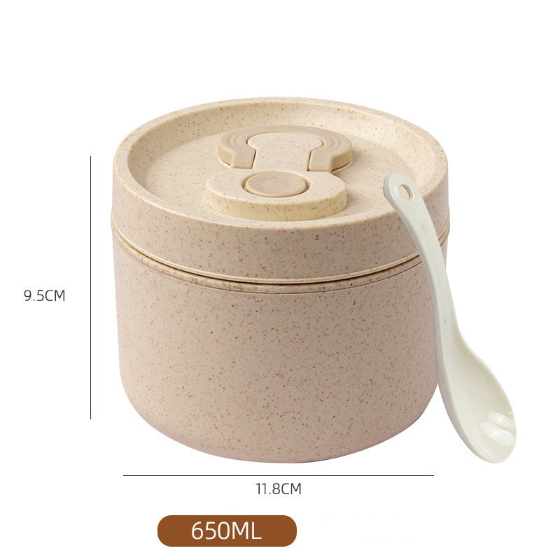 Sealed portable wheat straw insulated lunch box lunch box can be heated in microwave 650ml round lunch box - Korvel
