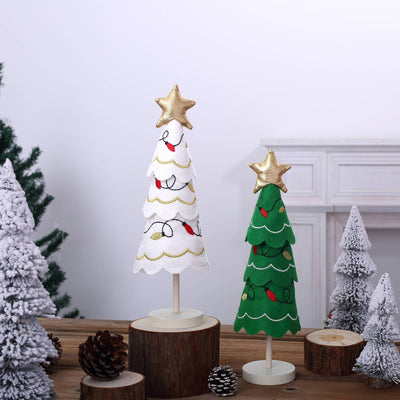 Cute Christmas Tree Fabric Wooden Display Window Desktop Christmas Embroidery Snowflake Decoration - Korvel