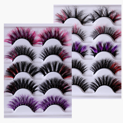 Colorful Fried 5 Pairs Of False Eyelashes Multi-Layer Thick Cross Mink Hair Eyelashes 8D FLUFFY - Korvel
