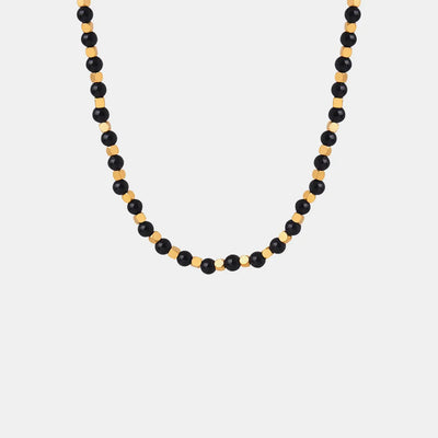Collar de cuentas de ágata negra chapado en oro hecho a mano para mujeres