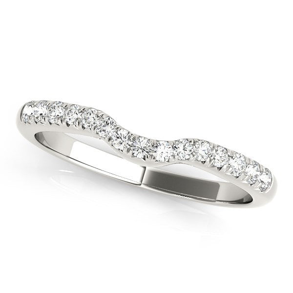 14k White Gold Pave Set Curved Diamond Wedding Band