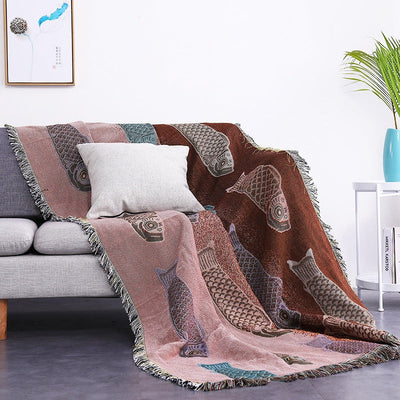 Modern Minimalist Koi Patterned Sofa Blanket