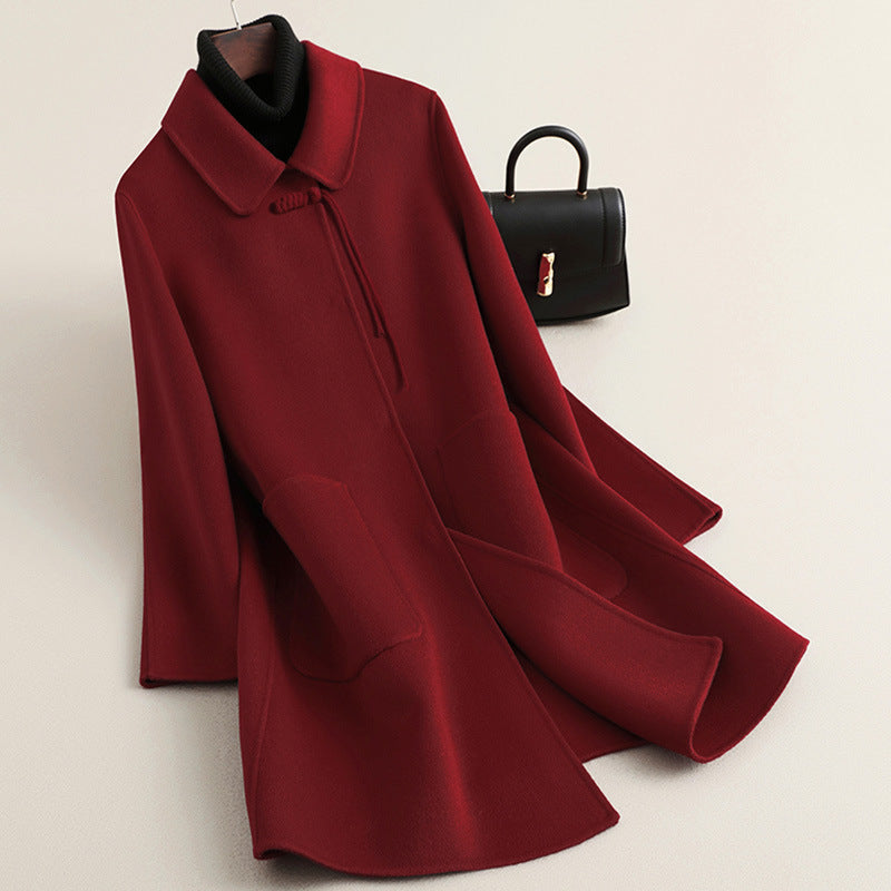 Elegant Red Oversized Double-faced Wool Coat