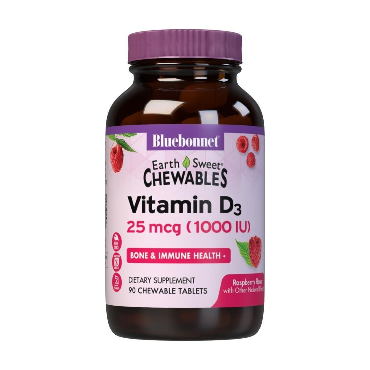 Bluebonnet Earth Sweet Vitamin D3 2000 IU Raspberry Chewables