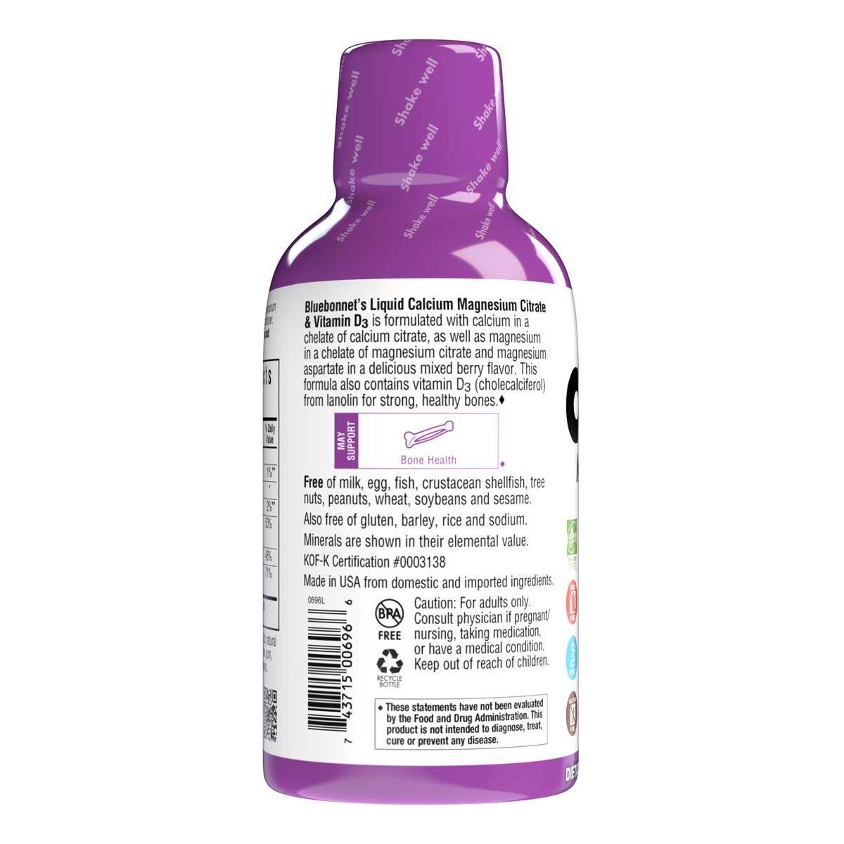 Calcium Magnésium Citrate Liquide Bluebonnet Plus Vitamine D3, Baies Mélangées, 16 oz