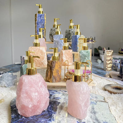 Natural Pink Crystal Stone Press Bottle Dispenser - 30ml
