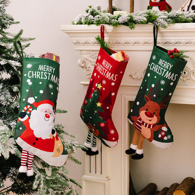 Christmas decorations, colorful prints, Christmas socks, Santa Claus gift socks, snowman gift bags, red and green leg hanging Christmas socks - Korvel