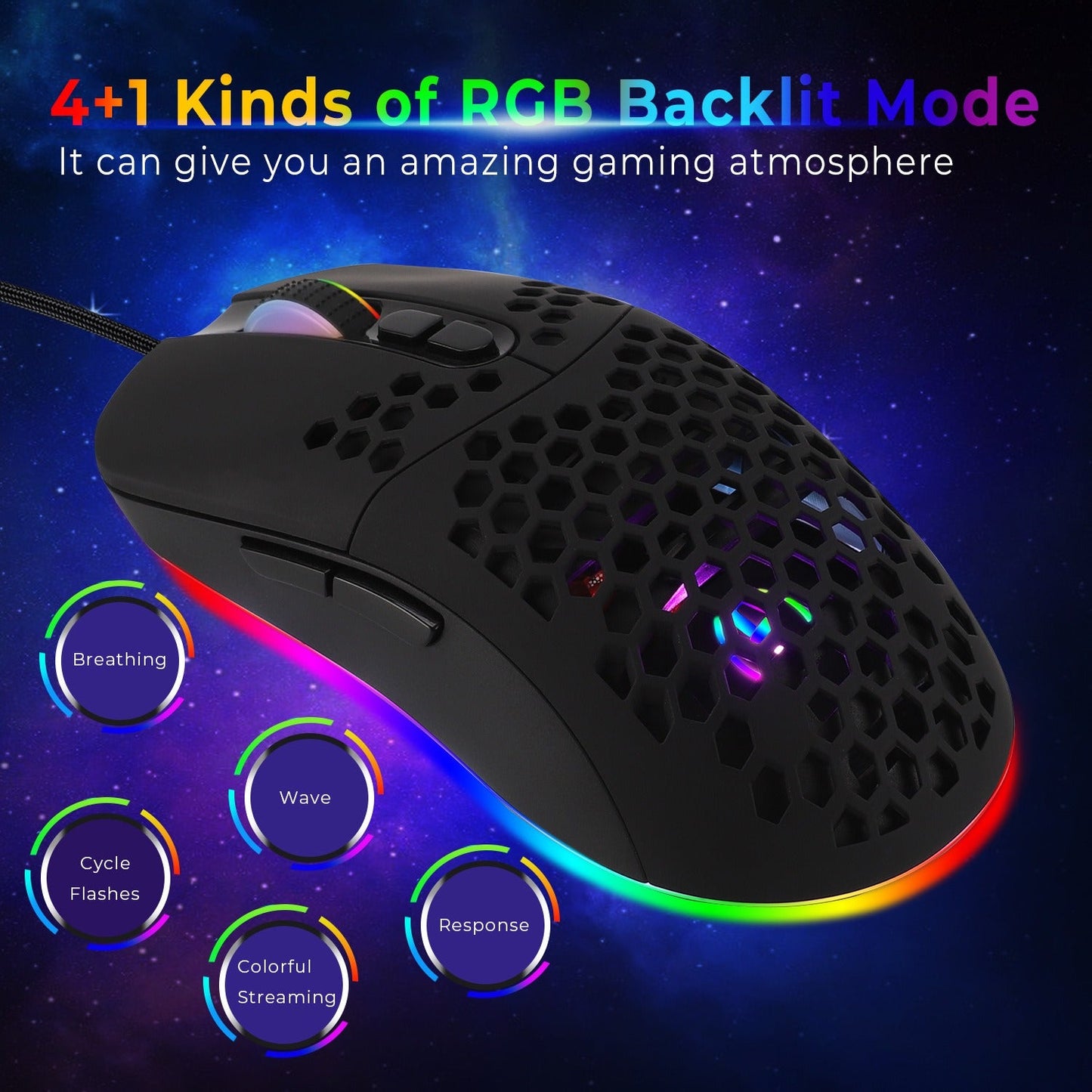 Cave mouse USB-C luminous RGB wired macro programming game mouse with 6 keys to turn off lights - Korvel