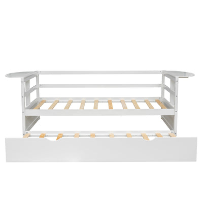 win Size Daybed with Trundle and Foldable Shelves on Both Sides White - Korvel