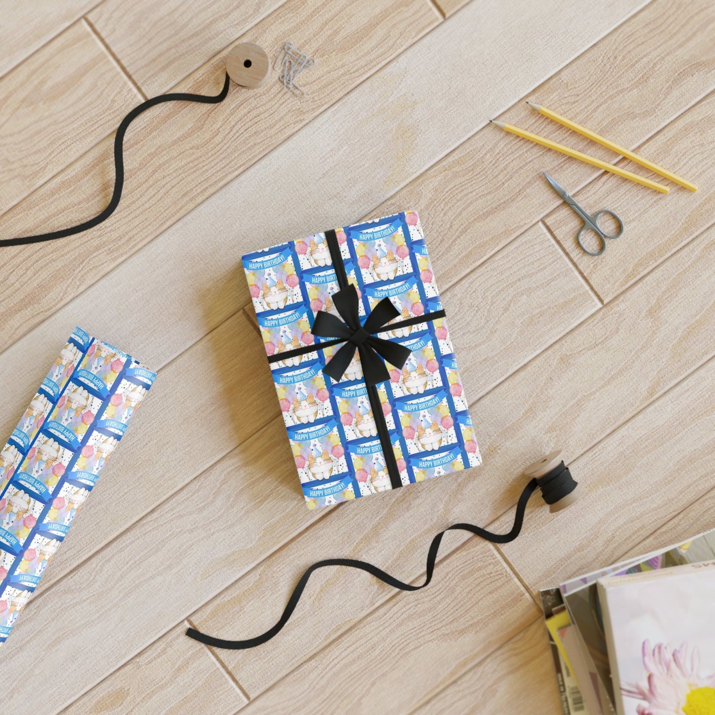 Little Boy Kitty Birthday Wrapping Paper Roll