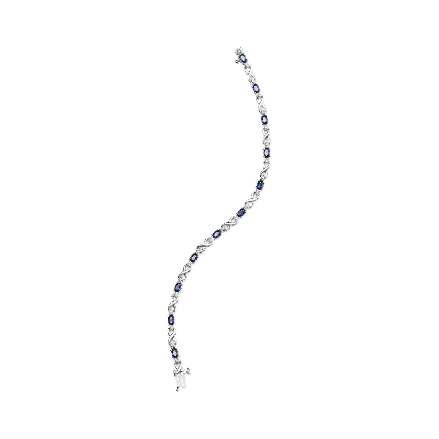 Bracelet en or blanc 10K avec saphir et diamants en sertissage griffes - Taille 7