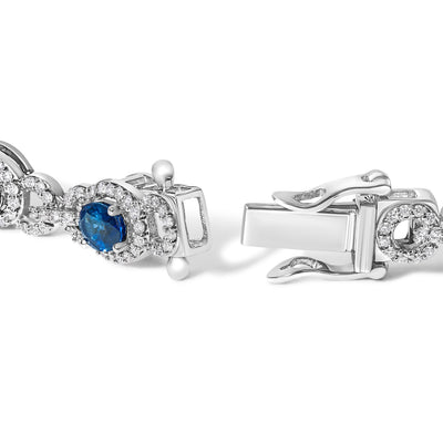 Pulsera de Zafiro Azul y Diamante Inspirada en el Vintage de Oro Blanco de 14K