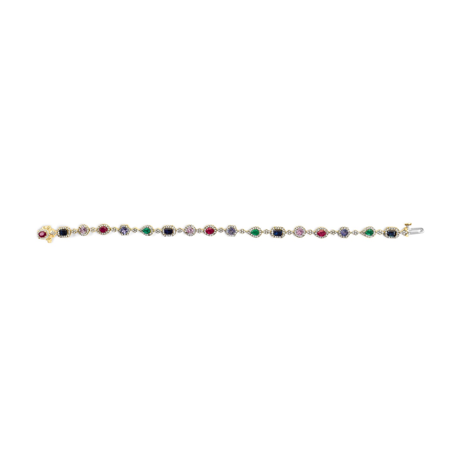Bracelet Halo en Diamants et Multi-Gemmes en Or Jaune 14K