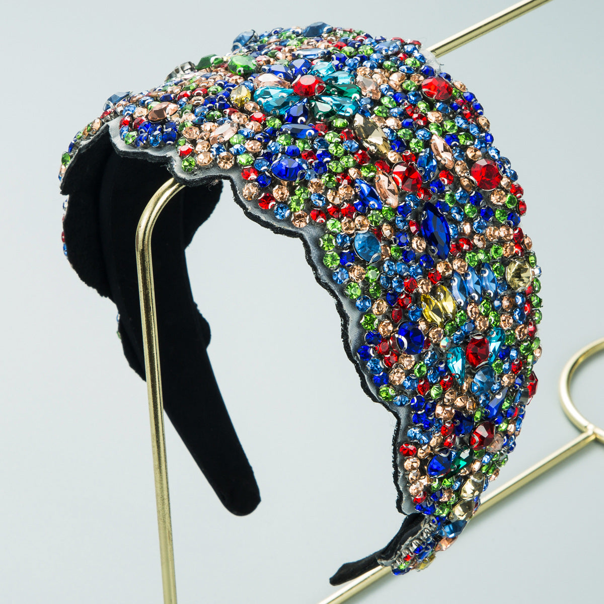 New Oversized Exaggerated Gypsophila Color Rhinestone Wide-Brimmed Headband Female Net Celebrity Fabric Personality Headwear - Korvel