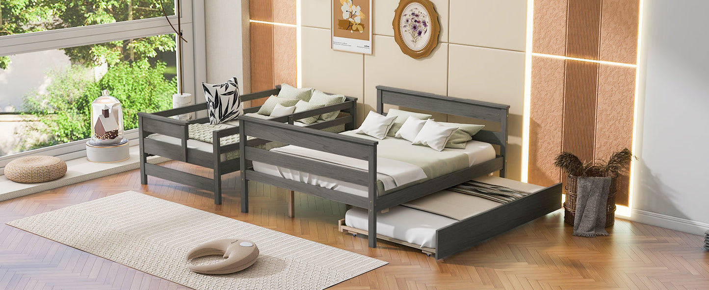 Wood Twin over Full Bunk Bed with Trundle - Gray