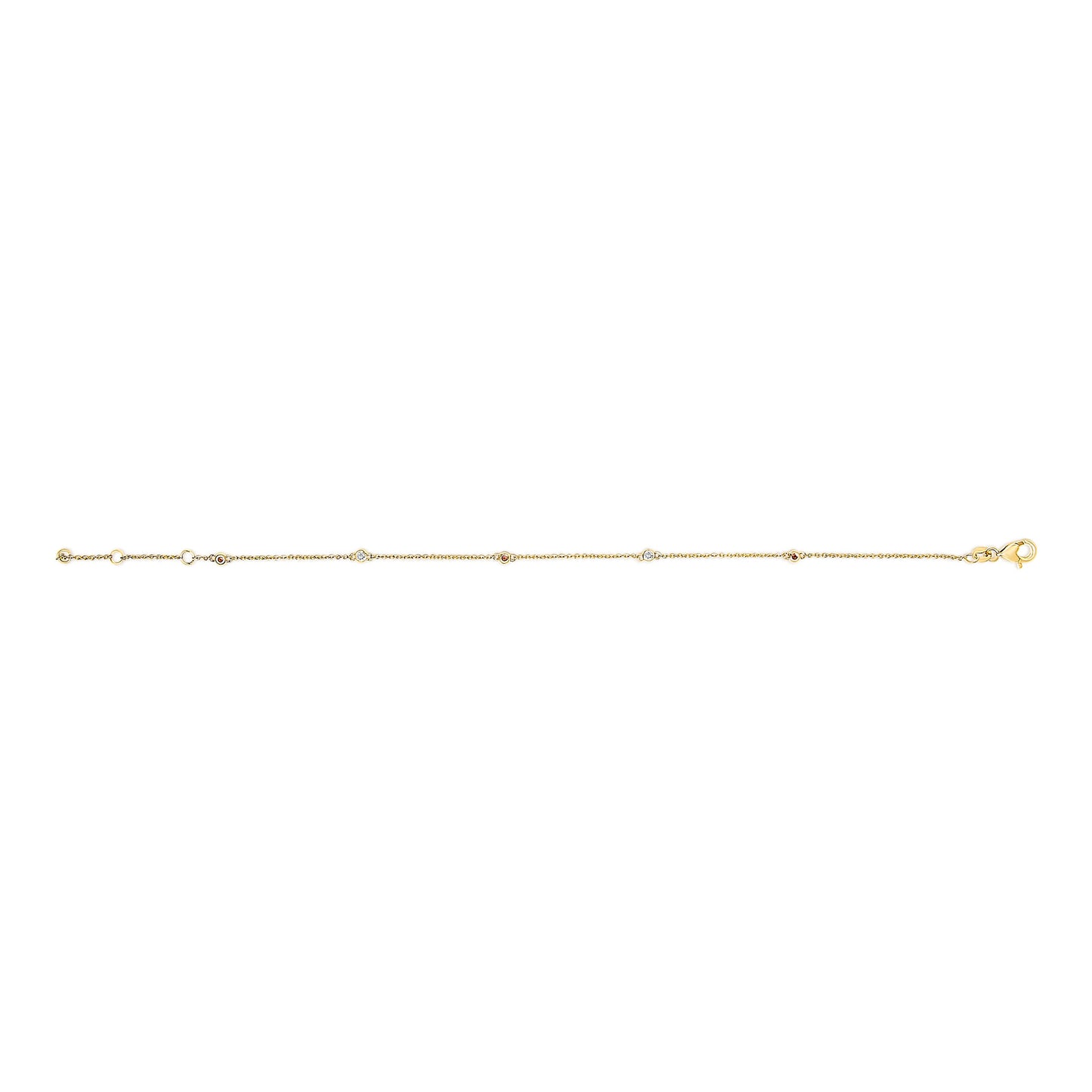 Bracelet en or jaune 14K avec rubis et diamants en sertissage à griffes - 7,5 pouces