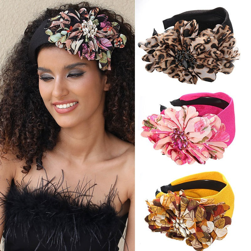 Exquisite Handmade Diamond-Inlaid Fabric Flower Headband