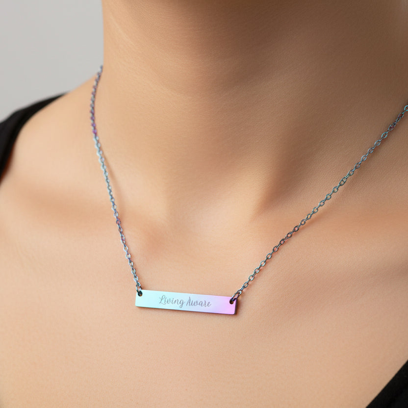 Living Aware Engraved Bar Necklace
