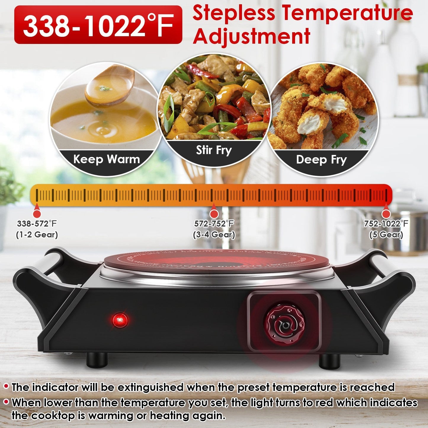1000W Electric Single Burner Portable Hot Plate with Adjustable Temperature