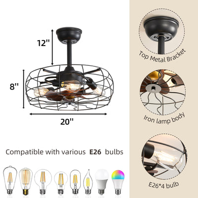 19inch Cage Retro Reiling Fan with Lights - Korvel