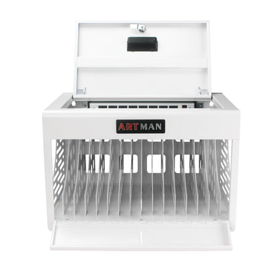 16 Bay Locking Charging Cabinet for Laptops and Chromebooks - White