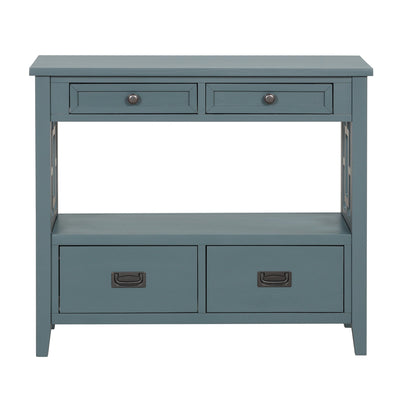 36'' Farmhouse Pine Wood Console Table Entry Sofa Table with 4 Drawers & 1 Storage Shelf ( Blue) - Korvel