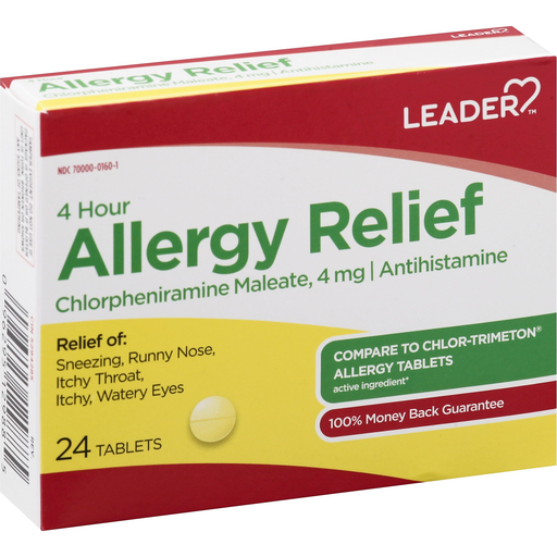 Tabletas para el Alivio de Alergias Leader, 4mg - Fórmula de 4 Horas